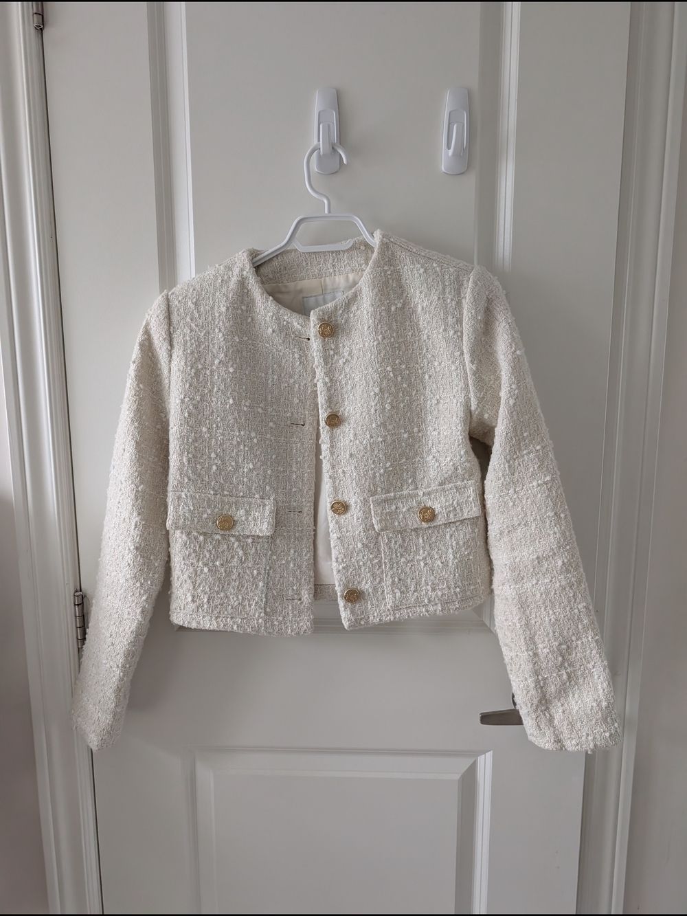 Abercrombie & Fitch Cream Tweed Cropped Blazer - Size XS
